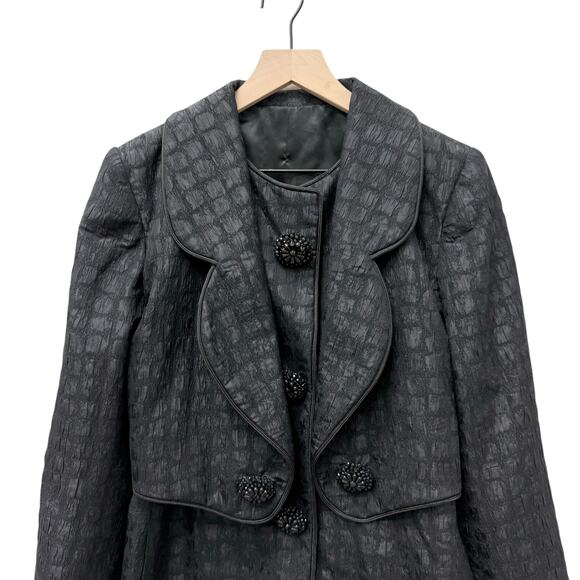 Vintage Andrea Odicini 100% Silk Black Texture Set Blazer Skirt Size 42 - Picture 3 of 15